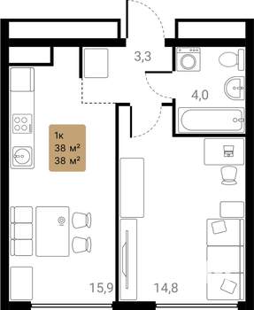 1-к квартира, вторичка, 40м2, 9/28 этаж
