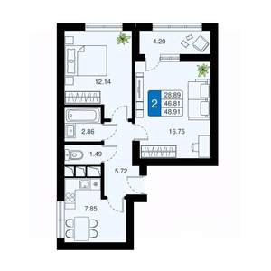 2-к квартира, вторичка, 49м2, 10/20 этаж