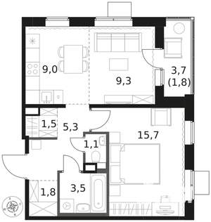 2-к квартира, вторичка, 49м2, 10/17 этаж