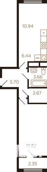 2-к квартира, строящийся дом, 47м2, 6/8 этаж
