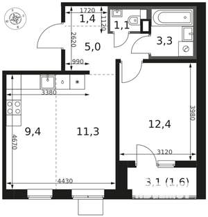 2-к квартира, вторичка, 46м2, 6/17 этаж