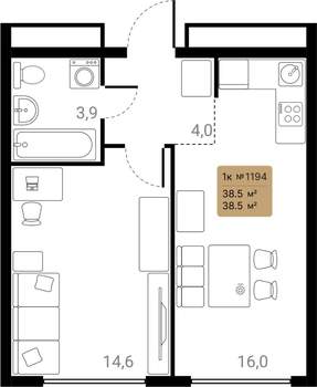 1-к квартира, вторичка, 39м2, 9/28 этаж