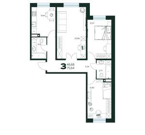 3-к квартира, вторичка, 76м2, 1/9 этаж
