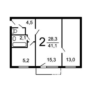 2-к квартира, вторичка, 42м2, 5/6 этаж