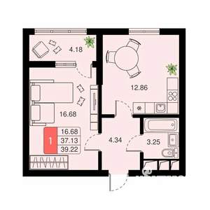 1-к квартира, вторичка, 39м2, 10/20 этаж