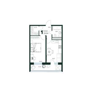 1-к квартира, строящийся дом, 40м2, 5/9 этаж