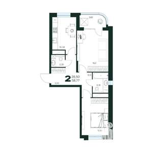 2-к квартира, строящийся дом, 59м2, 7/9 этаж