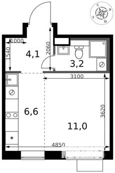 Студия квартира, вторичка, 25м2, 4/17 этаж