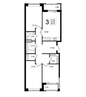3-к квартира, строящийся дом, 95м2, 1/5 этаж