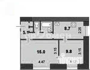 2-к квартира, вторичка, 45м2, 3/9 этаж