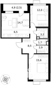 3-к квартира, вторичка, 68м2, 7/17 этаж