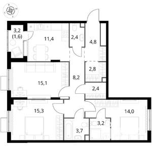 3-к квартира, вторичка, 85м2, 4/17 этаж