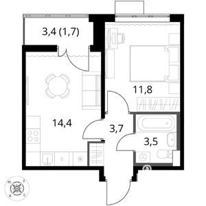 1-к квартира, вторичка, 35м2, 13/17 этаж
