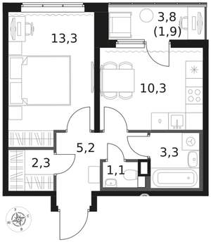 1-к квартира, вторичка, 37м2, 2/8 этаж