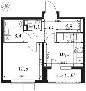 1-к квартира, вторичка, 37м2, 12/17 этаж
