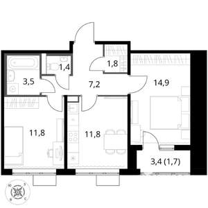 2-к квартира, вторичка, 54м2, 10/17 этаж