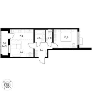 2-к квартира, вторичка, 48м2, 2/17 этаж