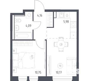 1-к квартира, вторичка, 35м2, 2/17 этаж