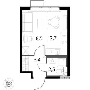 Студия квартира, вторичка, 22м2, 7/16 этаж
