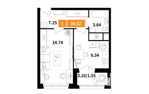 1-к квартира, вторичка, 37м2, 3/7 этаж