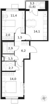 2-к квартира, вторичка, 58м2, 4/17 этаж