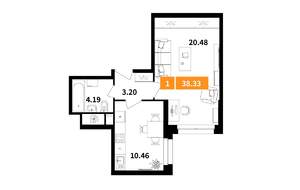 1-к квартира, строящийся дом, 38м2, 2/17 этаж