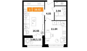 1-к квартира, вторичка, 38м2, 7/7 этаж