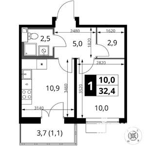 1-к квартира, вторичка, 32м2, 14/16 этаж