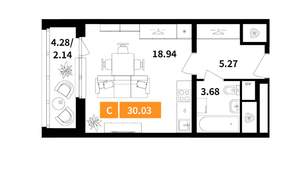 Студия квартира, вторичка, 30м2, 13/17 этаж
