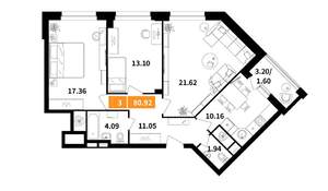 3-к квартира, вторичка, 81м2, 1/17 этаж