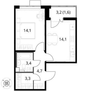 1-к квартира, вторичка, 41м2, 3/17 этаж