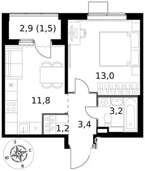 1-к квартира, вторичка, 34м2, 12/17 этаж