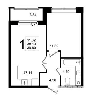 1-к квартира, строящийся дом, 40м2, 1/5 этаж