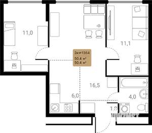 2-к квартира, вторичка, 50м2, 25/28 этаж