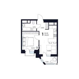 1-к квартира, строящийся дом, 34м2, 11/17 этаж