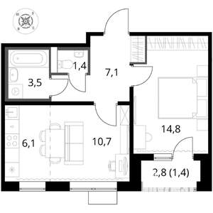2-к квартира, вторичка, 45м2, 4/17 этаж