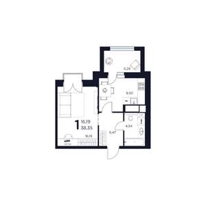 1-к квартира, строящийся дом, 38м2, 12/15 этаж