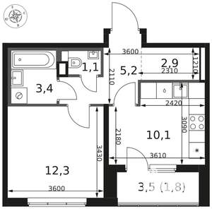 1-к квартира, вторичка, 37м2, 2/8 этаж