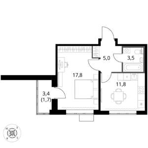 1-к квартира, вторичка, 40м2, 9/16 этаж