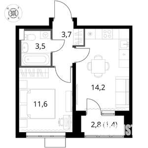 1-к квартира, вторичка, 34м2, 2/17 этаж