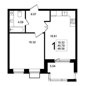 1-к квартира, строящийся дом, 49м2, 4/5 этаж