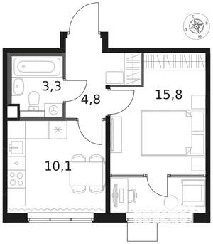 1-к квартира, вторичка, 34м2, 6/8 этаж