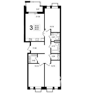 3-к квартира, строящийся дом, 100м2, 4/5 этаж