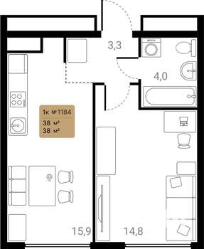 1-к квартира, вторичка, 38м2, 9/28 этаж
