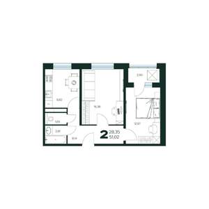 2-к квартира, вторичка, 51м2, 9/9 этаж