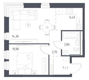 1-к квартира, вторичка, 41м2, 17/17 этаж