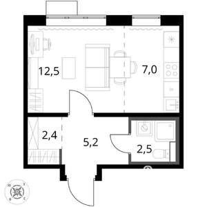 Студия квартира, вторичка, 30м2, 11/16 этаж