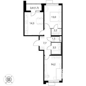 2-к квартира, вторичка, 58м2, 5/17 этаж
