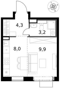 1-к квартира, вторичка, 25м2, 3/17 этаж
