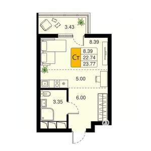 Студия квартира, вторичка, 24м2, 16/20 этаж